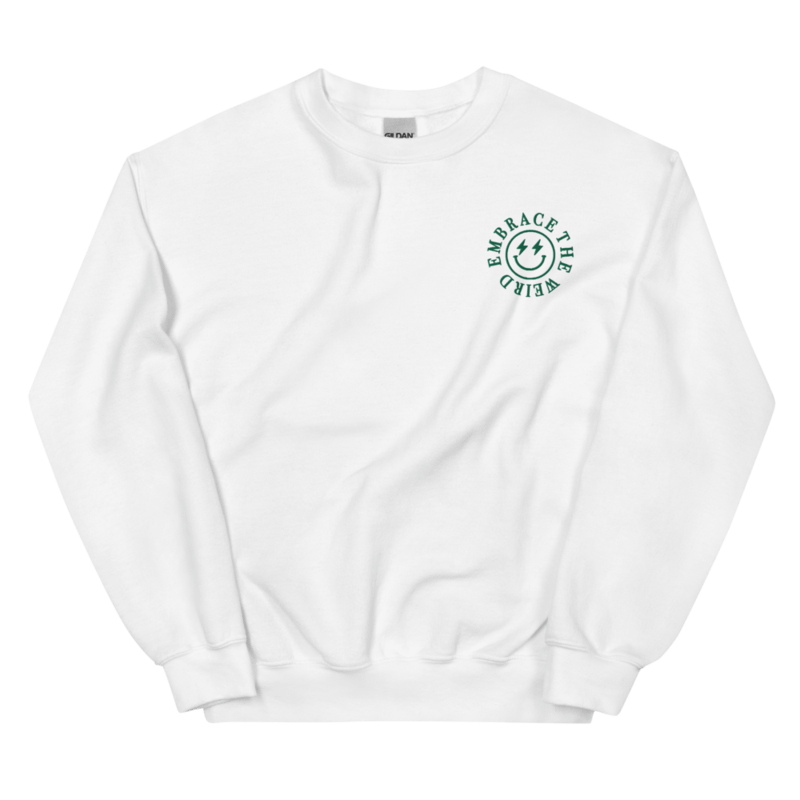 'Embrace The Weird' Crewneck - White with Green Embroidery product image (1)