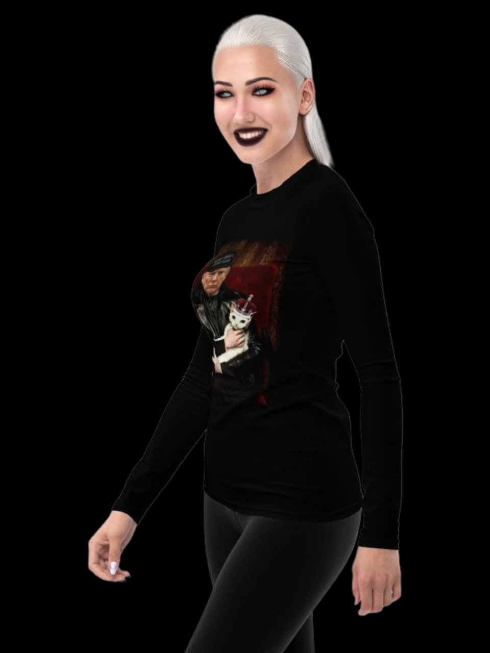 Trump Goth Women's Rash Guard - 'Make America Goth Again' Design with White Cat Queen product image (3)