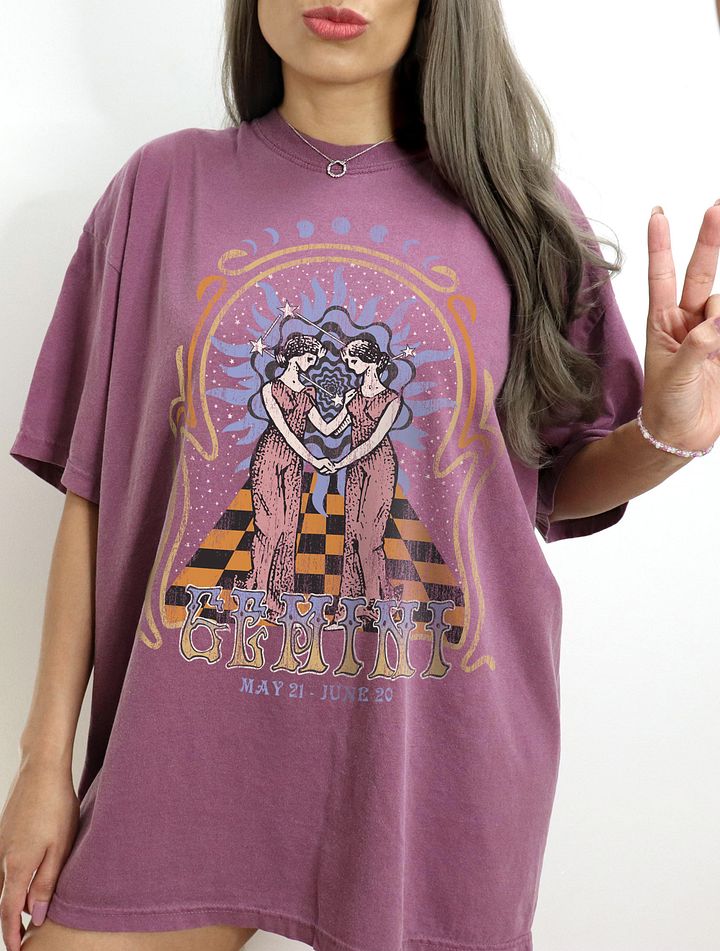 Gemini Zodiac Sign Tee | Art Nouveau-Style Grunge Streetwear T-Shirt for May 21 and June 20 Birth Months product image (1)