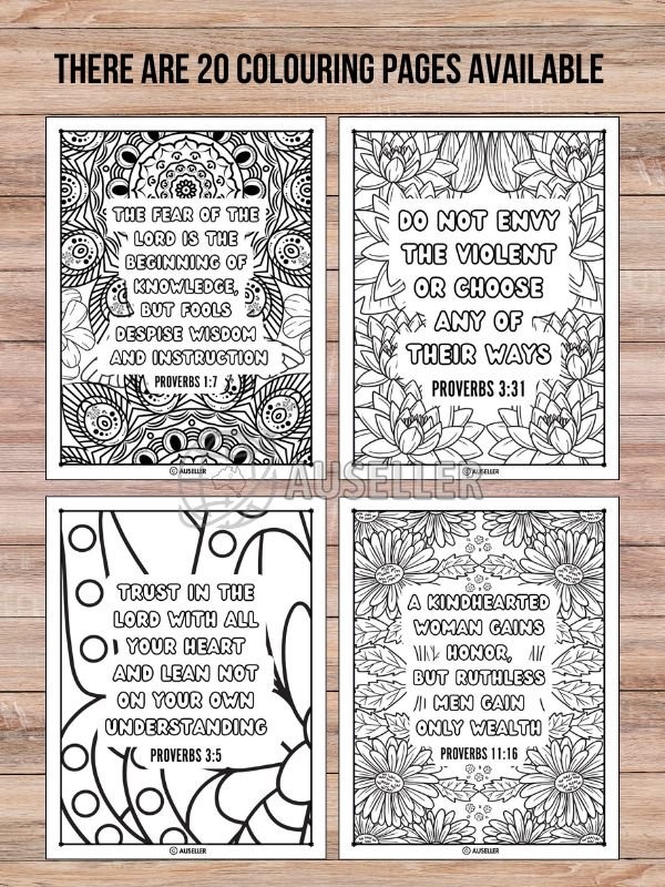 Printable Christian Colouring Book For Women - Colour In Words Of Wisdom: PROVERBS product image (5)
