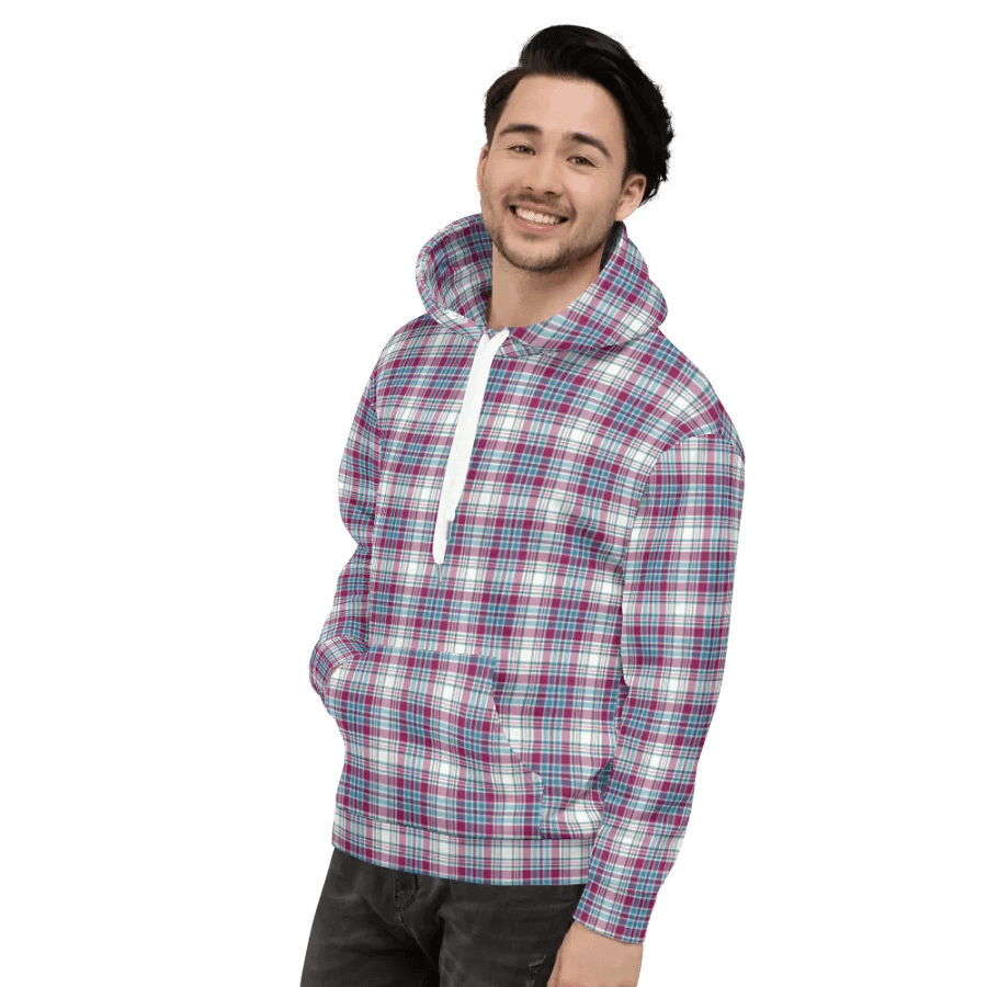 Turquoise and Magenta Plaid Hoodie product image (5)
