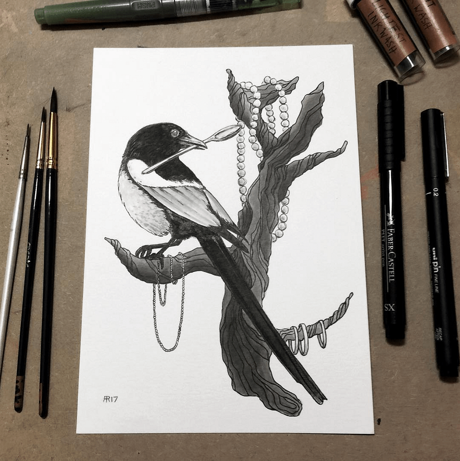 original painting : magpie product image (2)