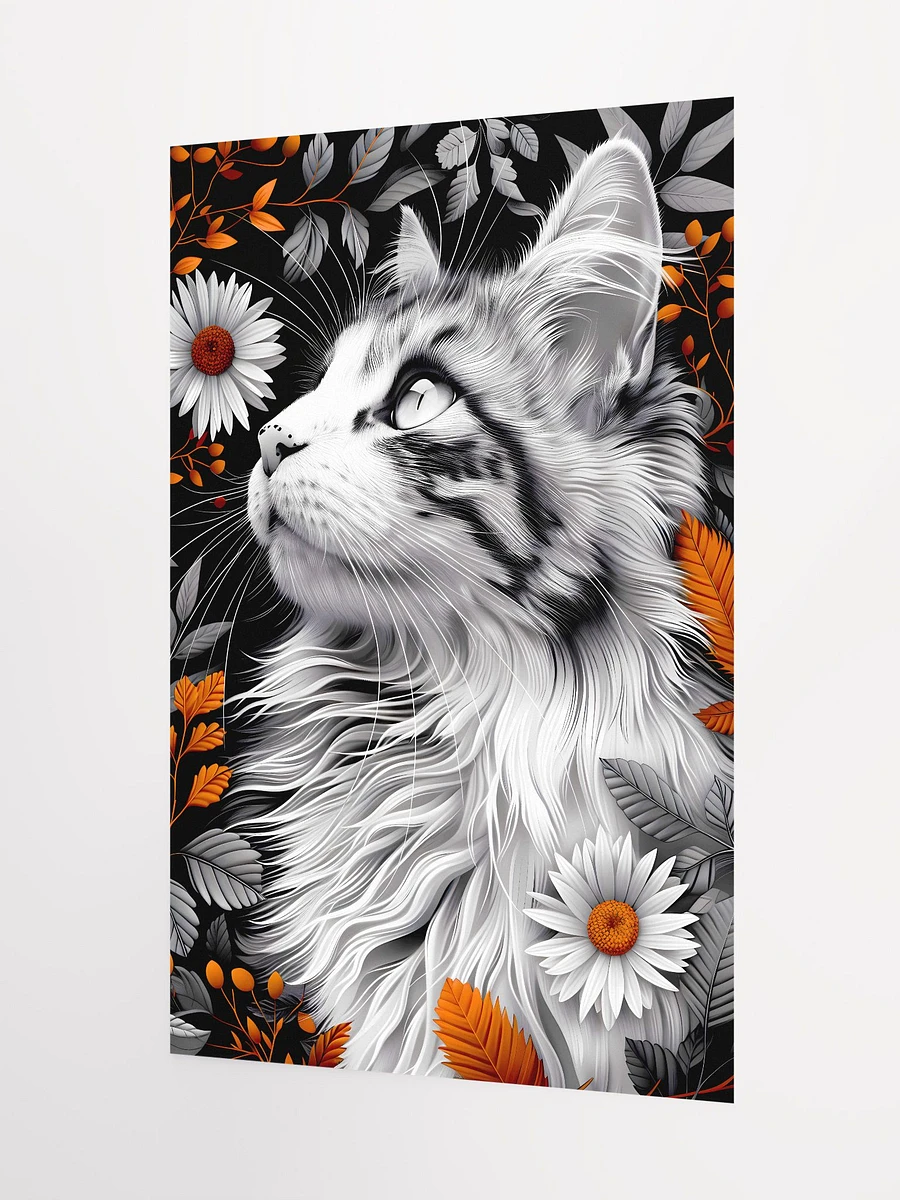 Inquisitive Gaze: Monochrome Cat Amongst Vibrant Daisies Artwork Matte Poster product image (5)