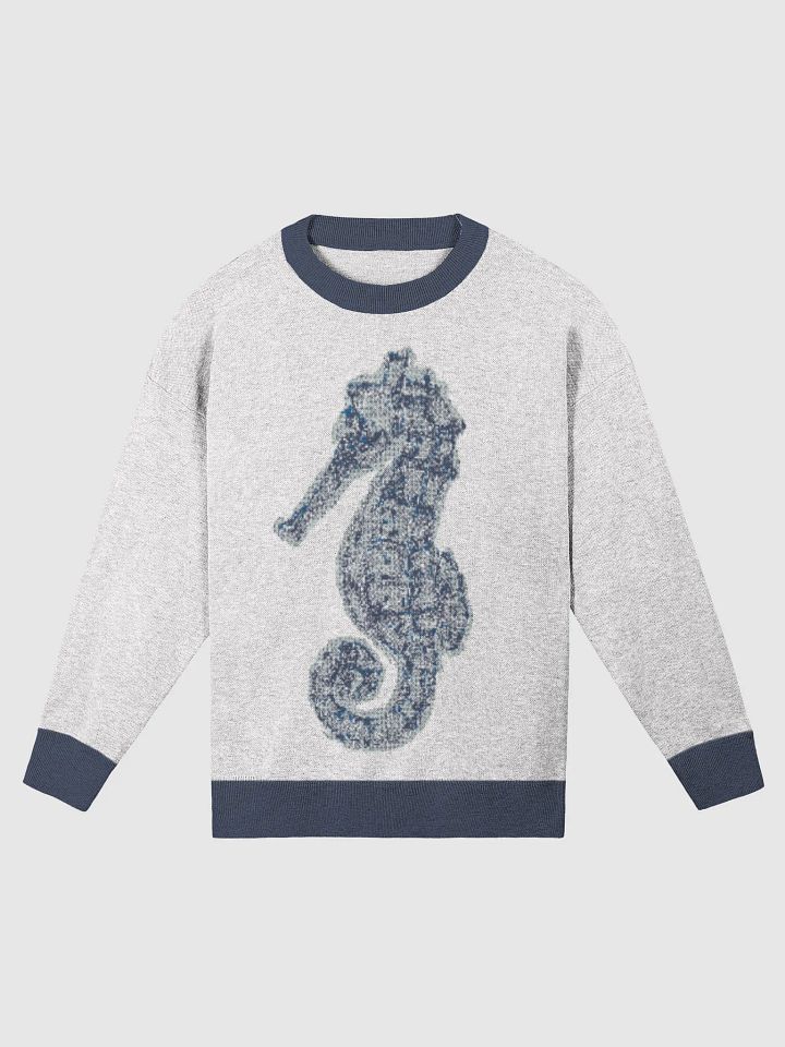 Seahorse Dreams Knit Sweater | BOURNE to Cape Cod™ Coastal Cozy | Unisex Relaxed Fit Crewneck | Colors: Bleach & Navy product image (1)