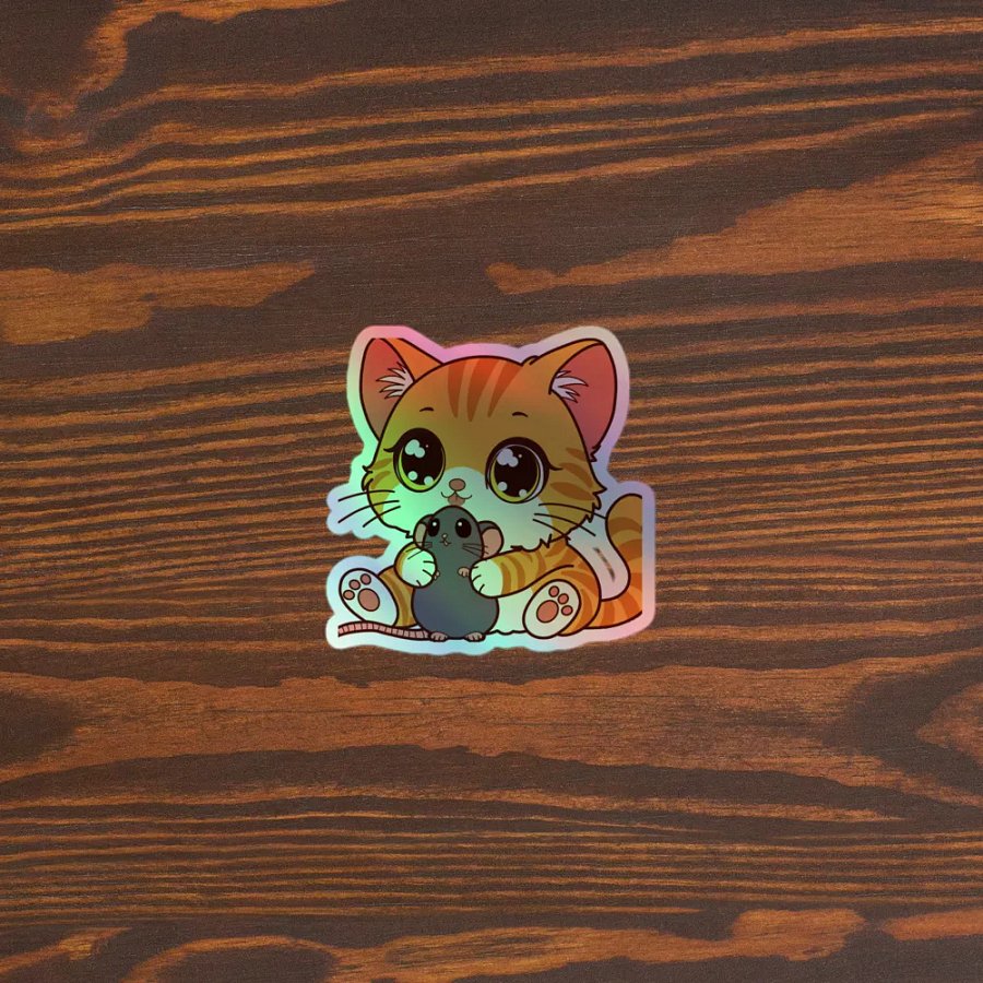 Whimsical Kitten and Mouse Holographic Sticker Sheet product image (5)