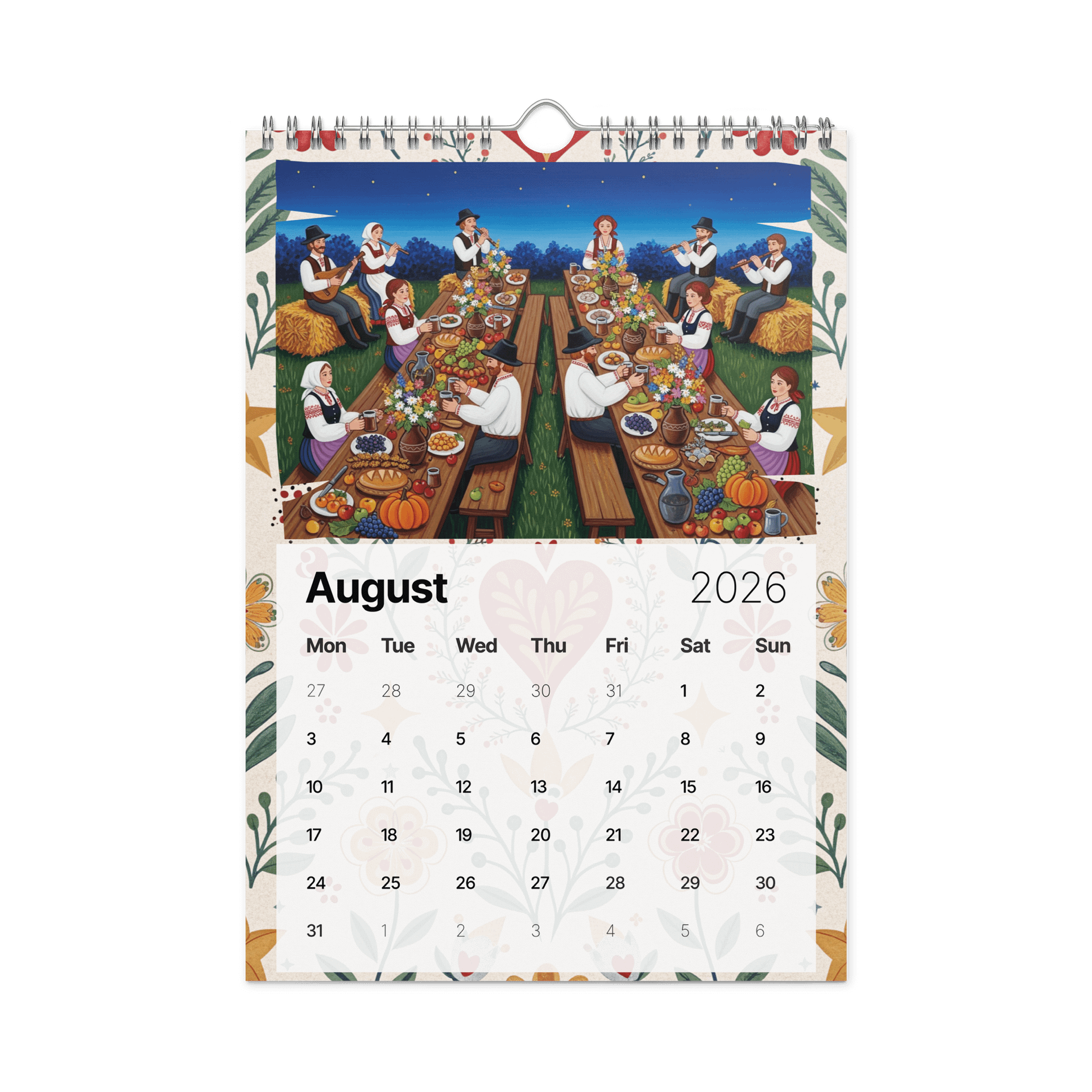 Heart & Harvest – Folk Art Wall Calendar 2026 | Hand-Painted Village Seasons, Colorful Traditional Art for Home & Office product image (2)