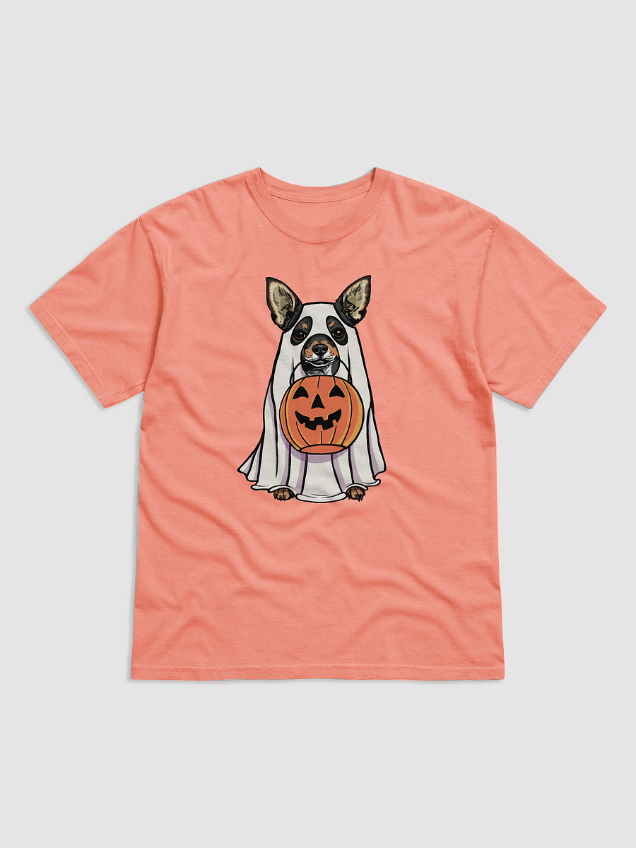Funny Halloween Chihuahua(Tricolor) T-Shirt | Funny Chihuahua Wearing a Ghost Costume and Holding a Pumpkin Basket product image (18)