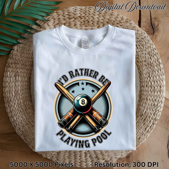 Vintage I'd Rather Be Playing Pool PNG Billiards Sublimation Design 8 Ball Pool Clipart Cue Stick Digital Download product image (2)