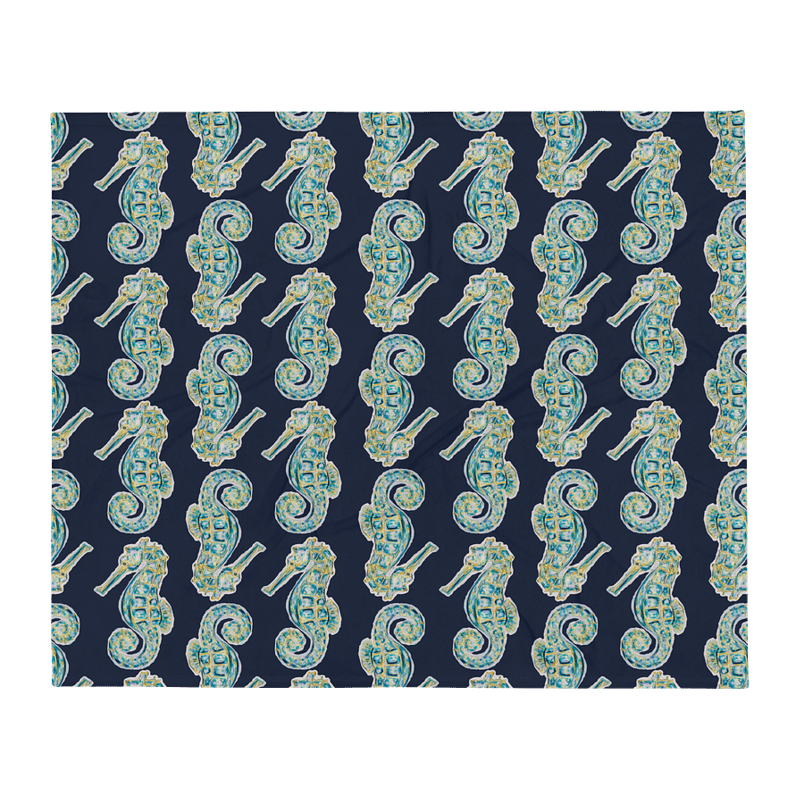 Painted Seahorses on Navy | Cozy Coastal Throw Blanket | by Monique Faella Designs™ product image (4)
