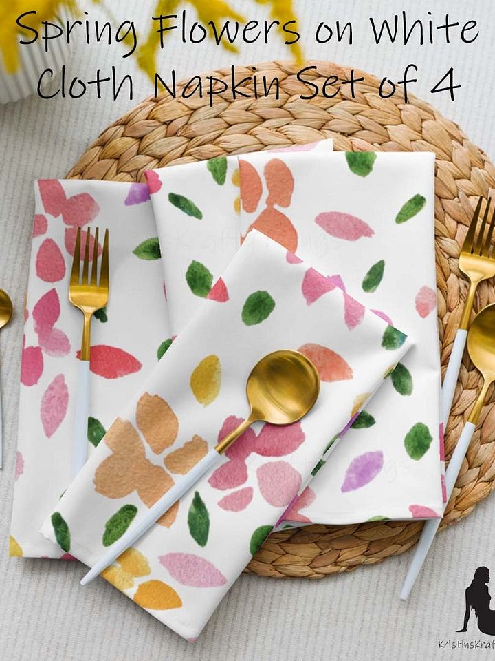 Spring Flowers on White Cloth Napkin Set of 4 product image (1)