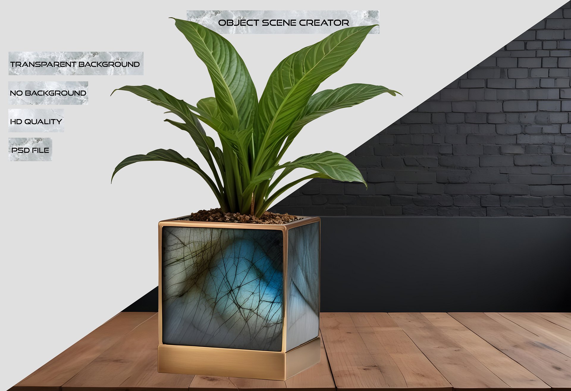 Stellar Luxe – Square Labradorite & Bronze Planter PNG product image (2)