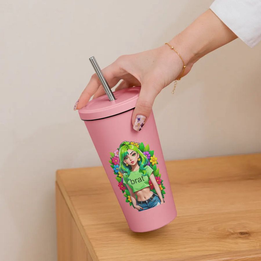 Brat 20 oz Tumbler Cup - Pink - Insulated Tumbler with a Straw v2 product image (6)
