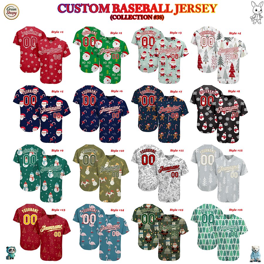 Authentic Baseball Jersey, Custom Baseball Jersey, Personalized Sport Jersey, Colorful, Number, Christmas, X-Mas product image (181)