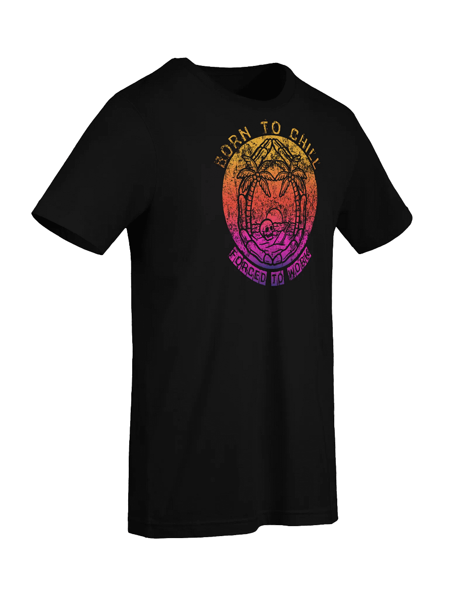 Born To Chill Forced To Work T-Shirt | Funny Work-Life Balance Tee | Retro Sunset Skull Graphic product image (9)