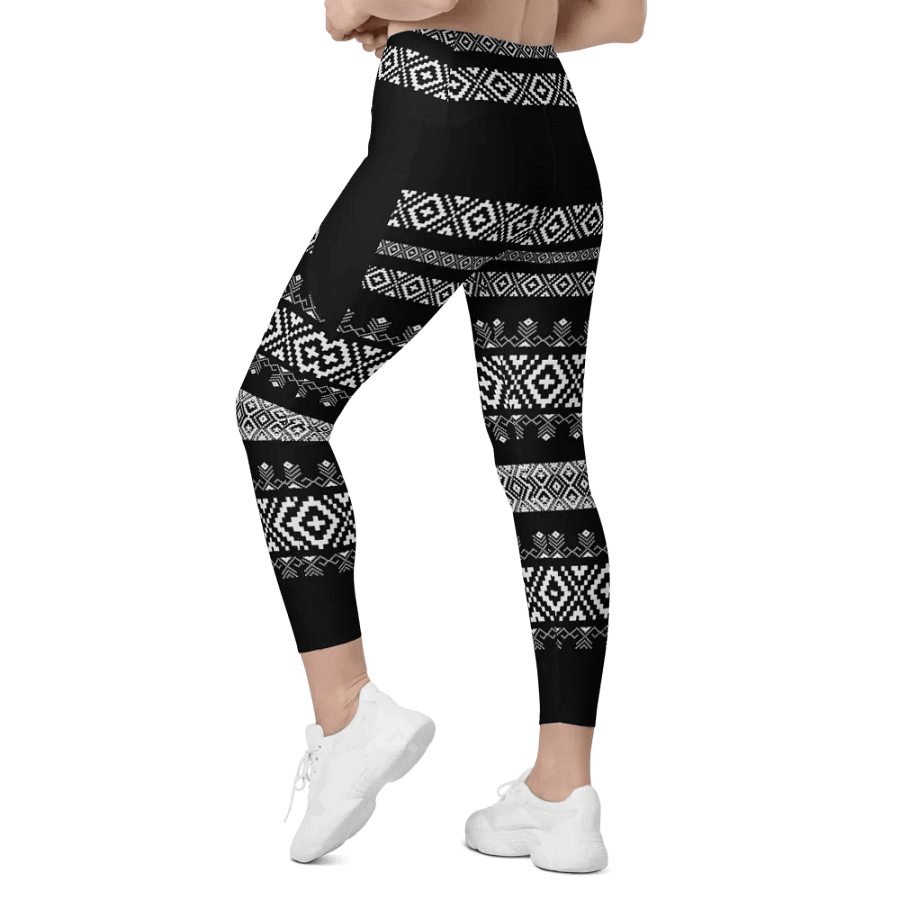 Black & White Aztec Geometric Leggings with Pockets product image (9)