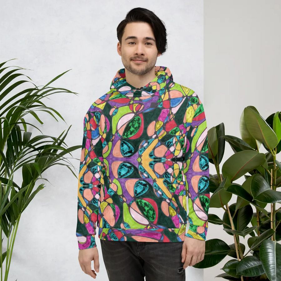 Abstract Colourful Patterned Neurographic Unisex Pull Over Hoodie product image (3)