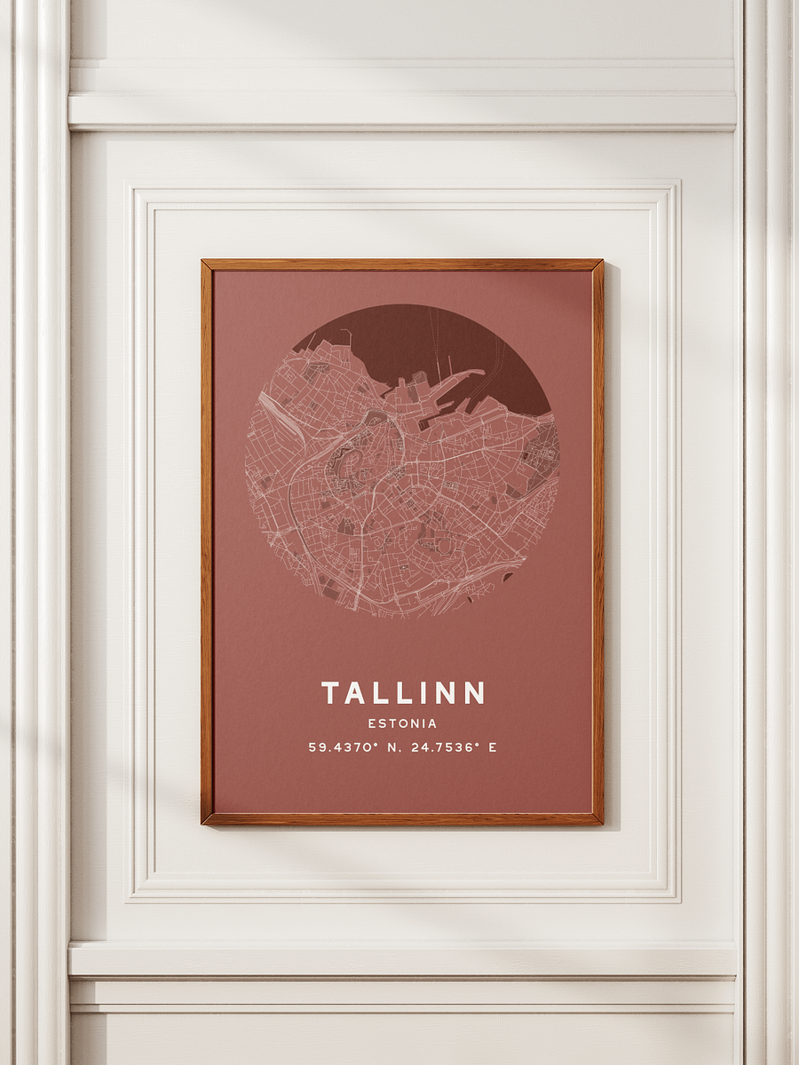 Tallinn Street Map Poster – Red Minimalist Circular City Art product image (2)