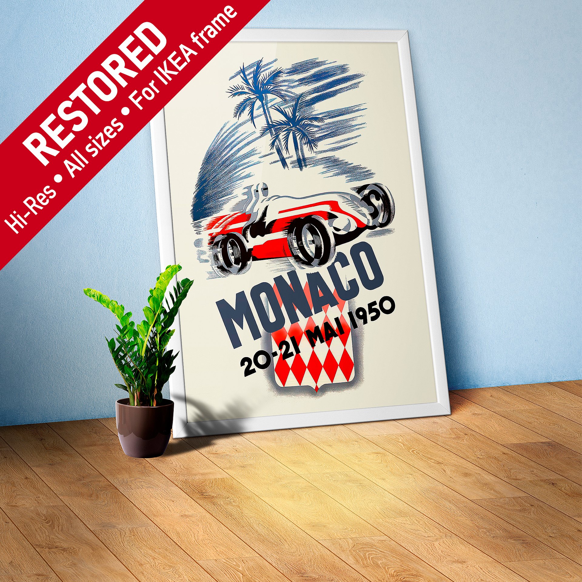 Monaco Vintage F1 Grand Prix, 1950 poster — Vintage Formula 1 poster, Monaco Grand Prix poster, retro travel poster, retro travel art product image (1)