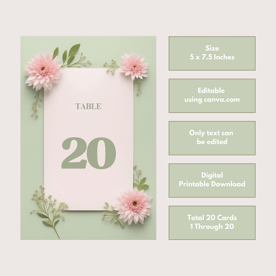 Floral Table Number Card - Dizynai (DTN-15) product image (3)