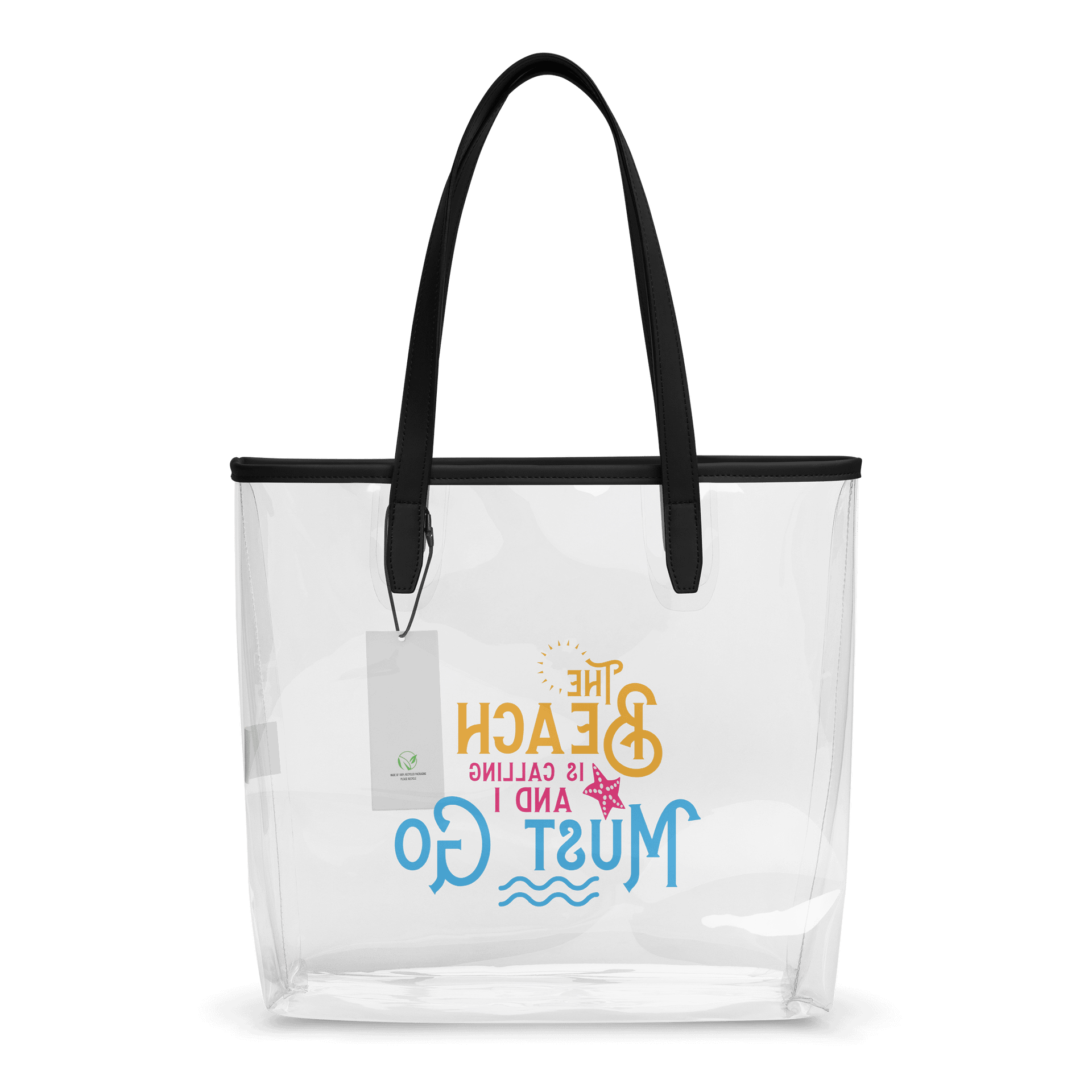 Clear Beach Tote – “The Beach Is Calling and I Must Go” product image (2)