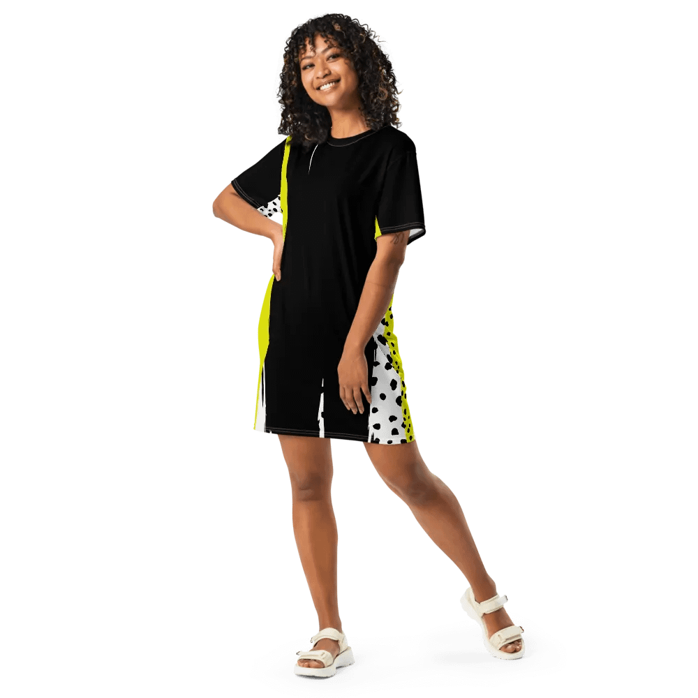 Black/Yellow Abstract Panel T-Shirt Dress product image (2)