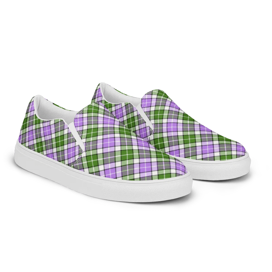 Lavender and Green Plaid Women's Slip-On Shoes product image (2)