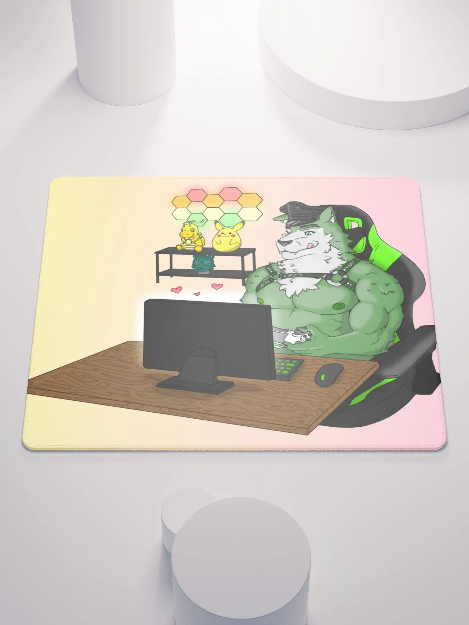 Cozy Wolf Dad Gaming Mouse Pad (Pink / Left) product image (2)