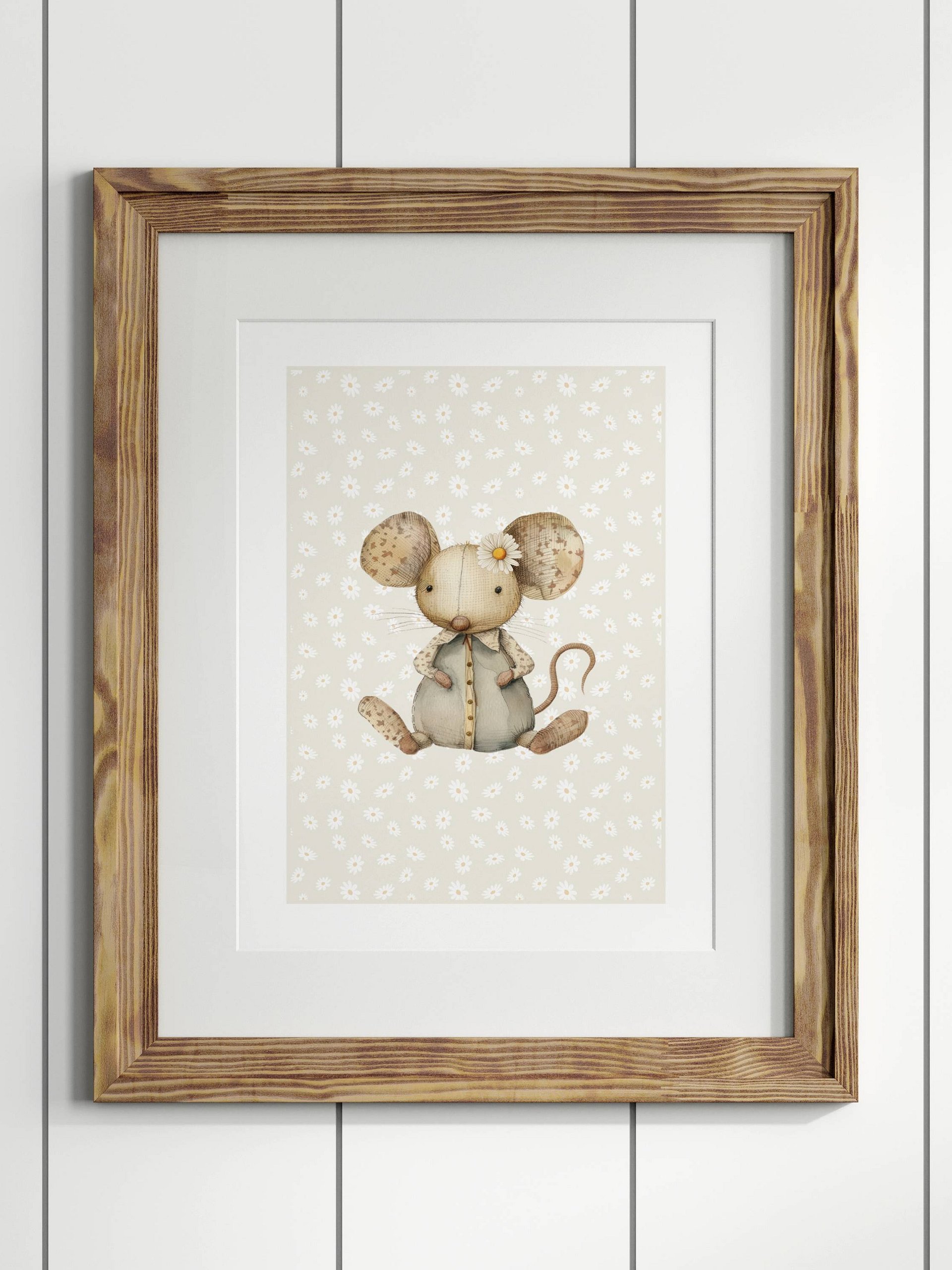 Boho Daisy and Mouse Nursery Print product image (1)
