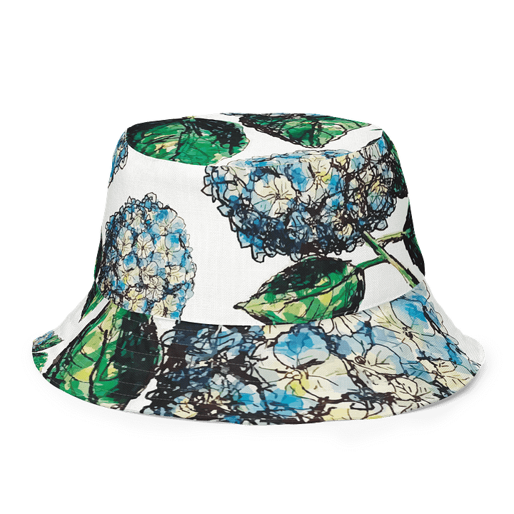 Adults Unisex | Reversible Bucket Hat | Blue Hydrangea Blooms | Coastal Garden Sun Hat | by Monique Faella Designs™ product image (2)