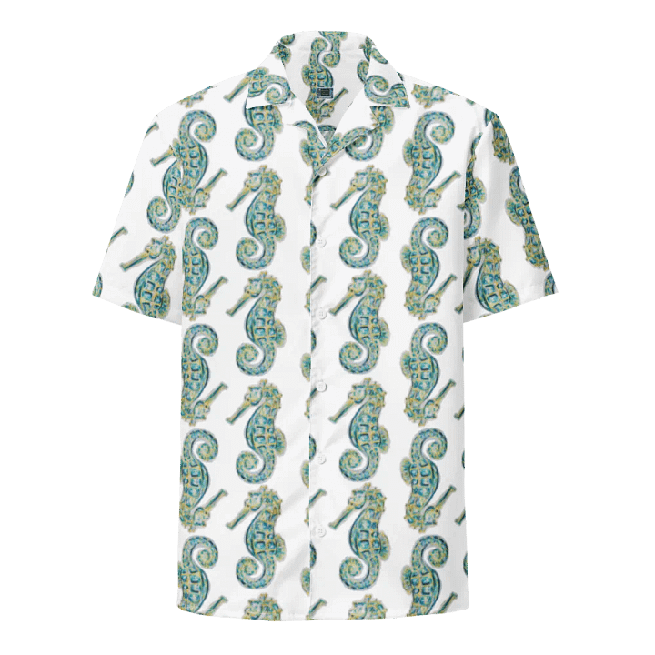 Women's | Ocean Majesty | Painted Seahorses on White | Hawaiian Shirt | Vibrant Coastal Style product image (2)