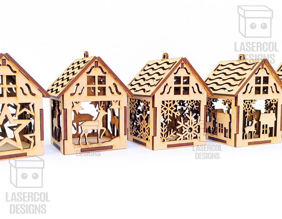Christmas House Ornaments Set 2 (2 Sizes, 5 Styles) - Laser Cut Files product image (6)