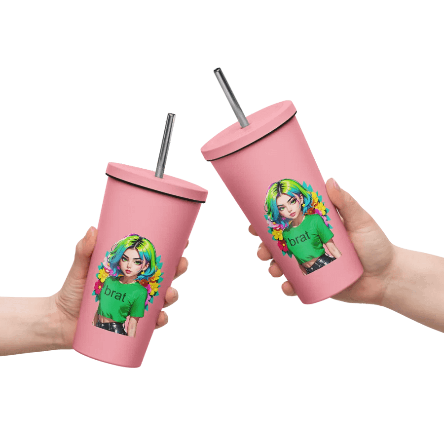 Brat 20 oz Tumbler Cup - Pink - Insulated Tumbler with a Straw v1 product image (10)