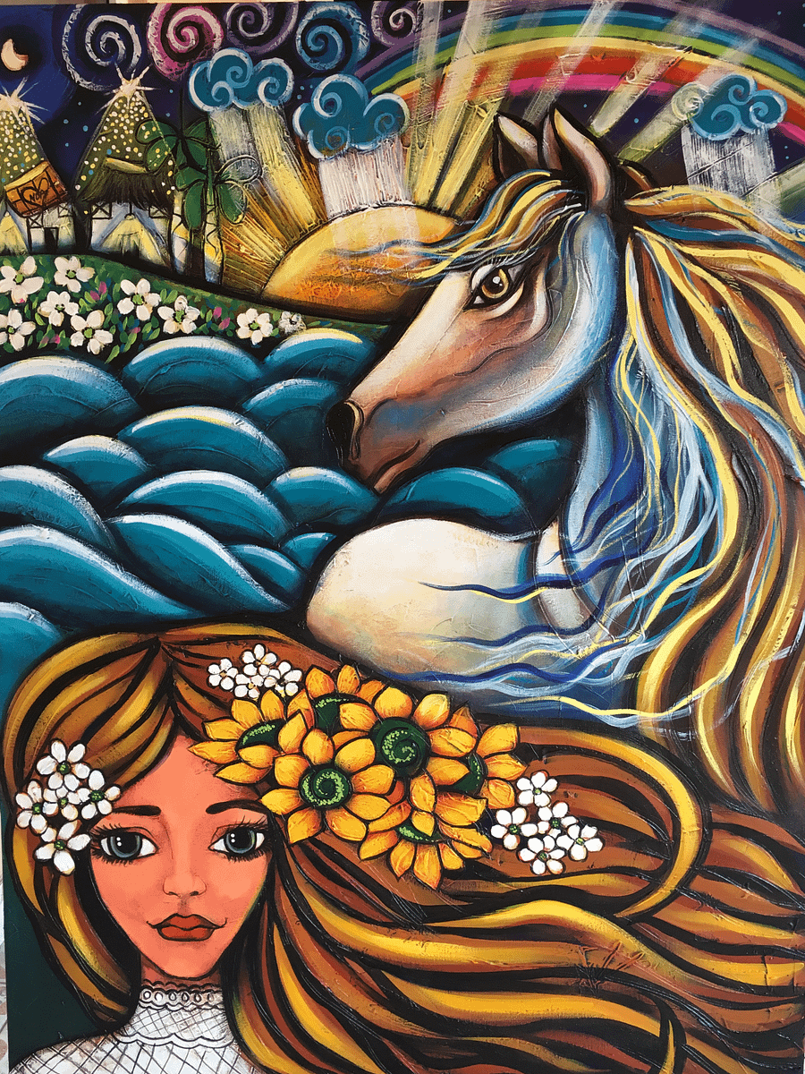 Surrealist painting hand painted, mixed technique, dimension 30x40 in product image (1)