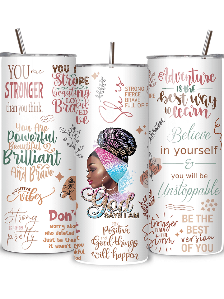 Inspirational 20oz Skinny Tumbler with Metal Straw – Motivational Quotes and Empowering Design, Double-Walled Insulated Stainless Steel Tumbler for Hot & Cold Drinks, Gift for Black Women product image (2)