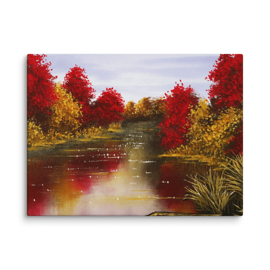 Red and Golden Trees Reflecting by the Lake with a Solitary Boat product image (8)