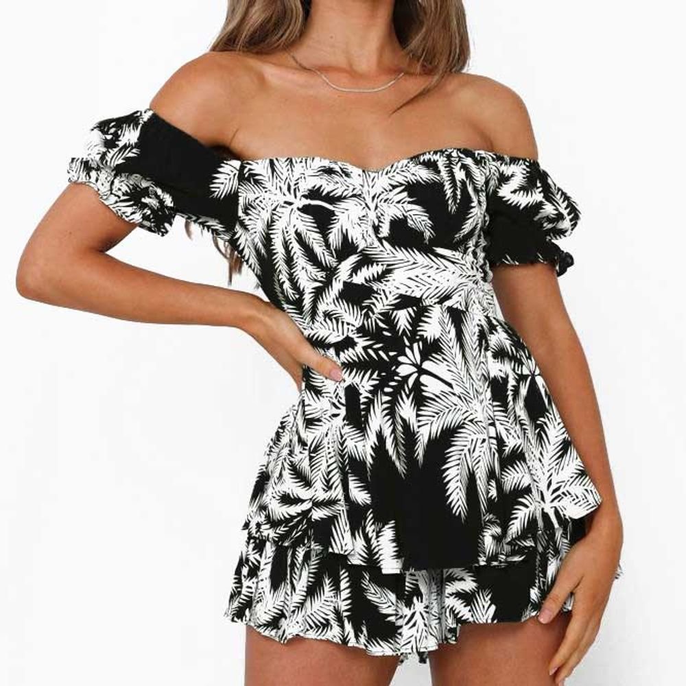 Women's Summer Short Sleeve Neck Pleated Floral Jumpsuit product image (12)