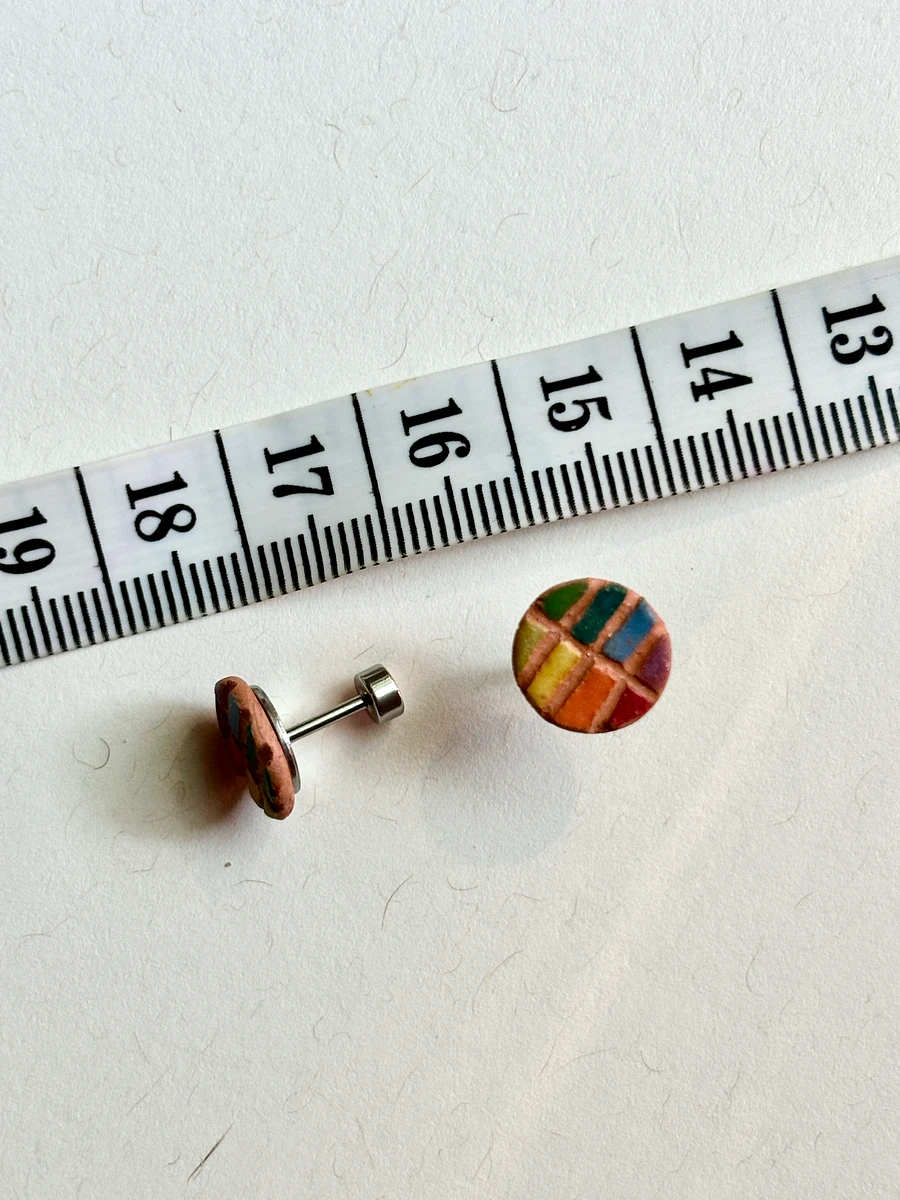 Rainbow Ceramic Clay Glazed Flatback Stud Earrings, Style 1 product image (4)