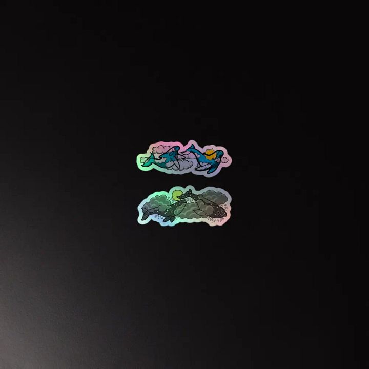 sky humpback and starry gray whale holographic sticker set product image (2)
