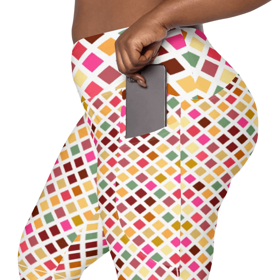 Colorful Square Pattern Design Leggings with Pocket - v4 product image (12)