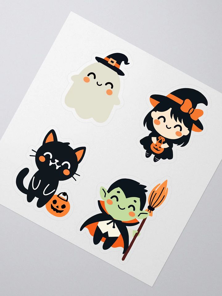 Kiss-Cut Cute Halloween Stickers Sheet – Adorable Ghost, Black Cat, Witch, and Vampire Stickers for Halloween Fun product image (2)