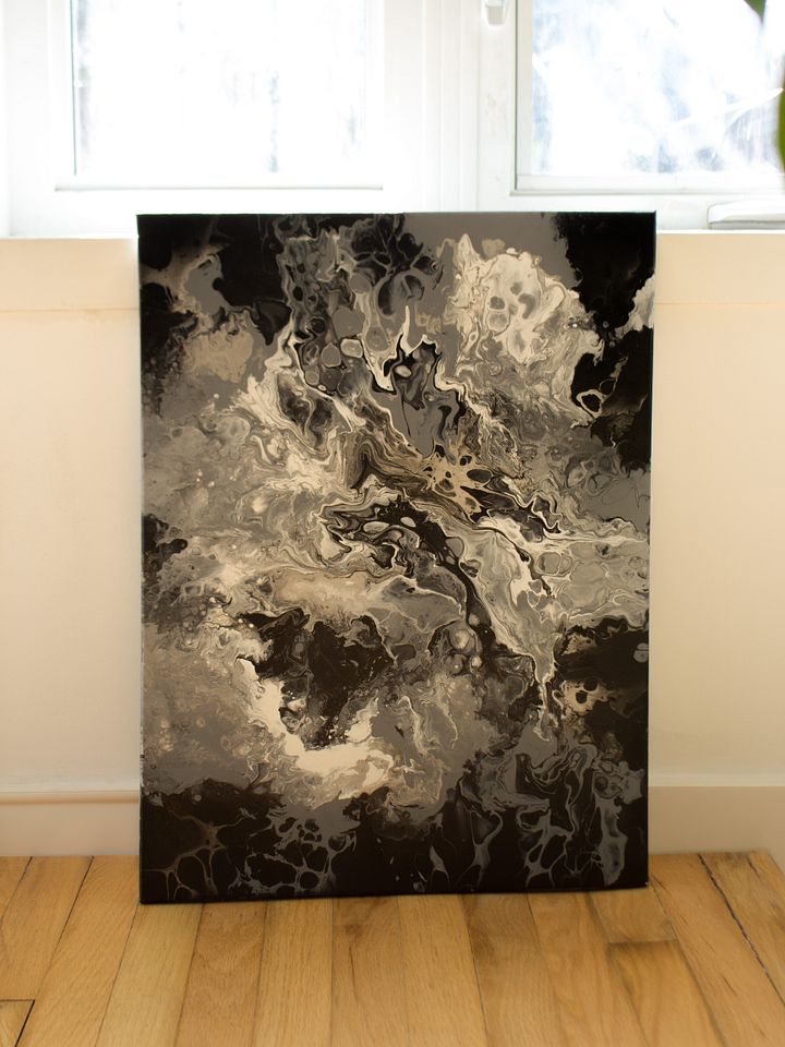 Black, Grey & Silver Abstract Acrylic Pour Painting on 18x24 Inch Canvas | Modern Abstract Art product image (2)
