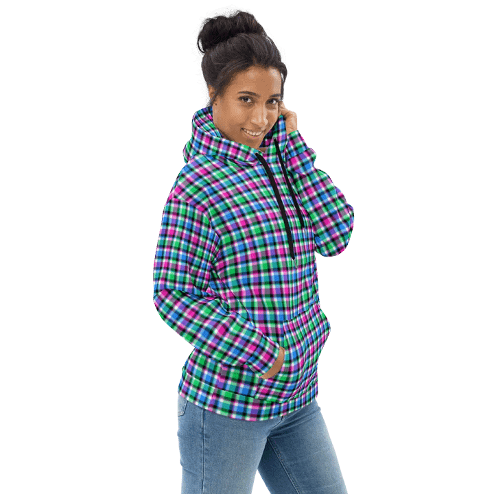 Magenta, Bright Green, and Blue Plaid Hoodie product image (1)