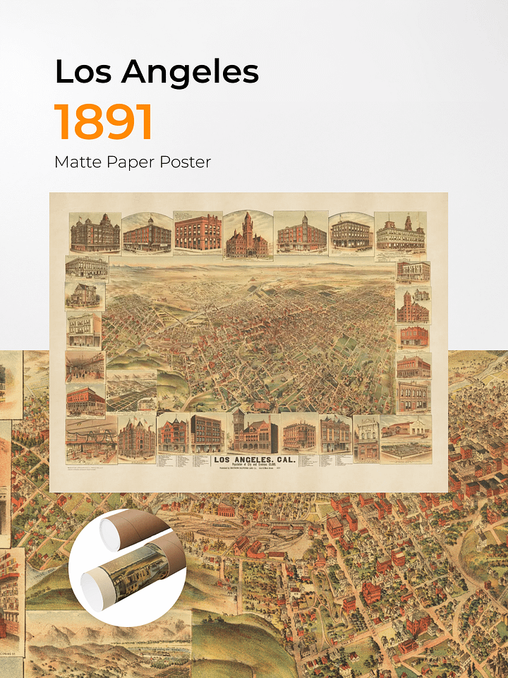 Los Angeles 1891 Poster Print – Hand-Drawn Historic Map Print (Unframed) product image (1)