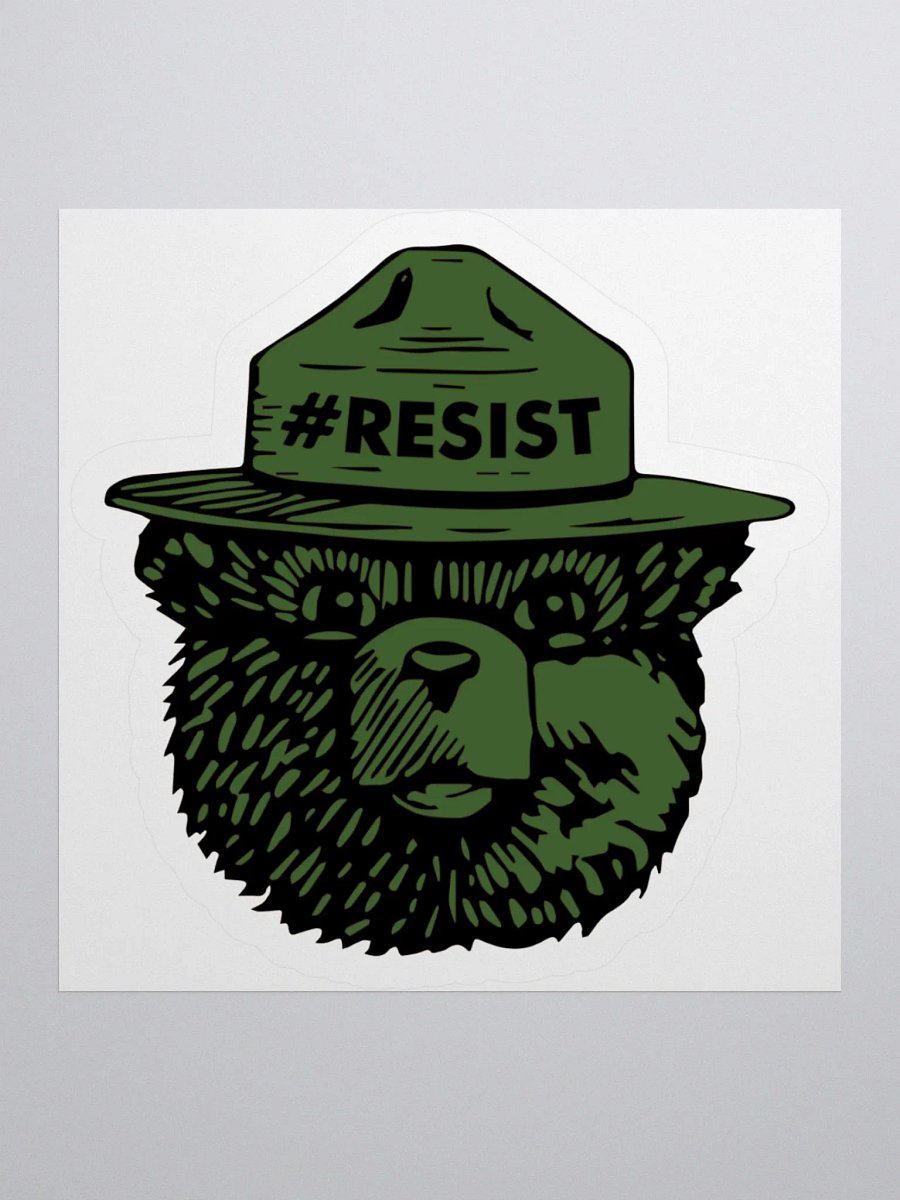 Smokey RESIST BEAR Colorized (Forest) Alt National Parks Sticker 3 SIZES! Kiss Cut Vinyl Decal product image (1)
