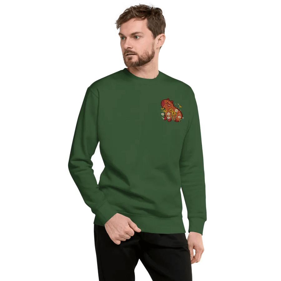 Peaceful Capybara Floral Embroidered Premium Sweatshirt product image (6)