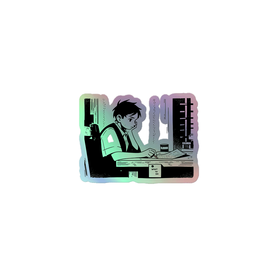 Vintage Schoolboy Studying: Classic Black & White Art Holographic Sticker product image (1)