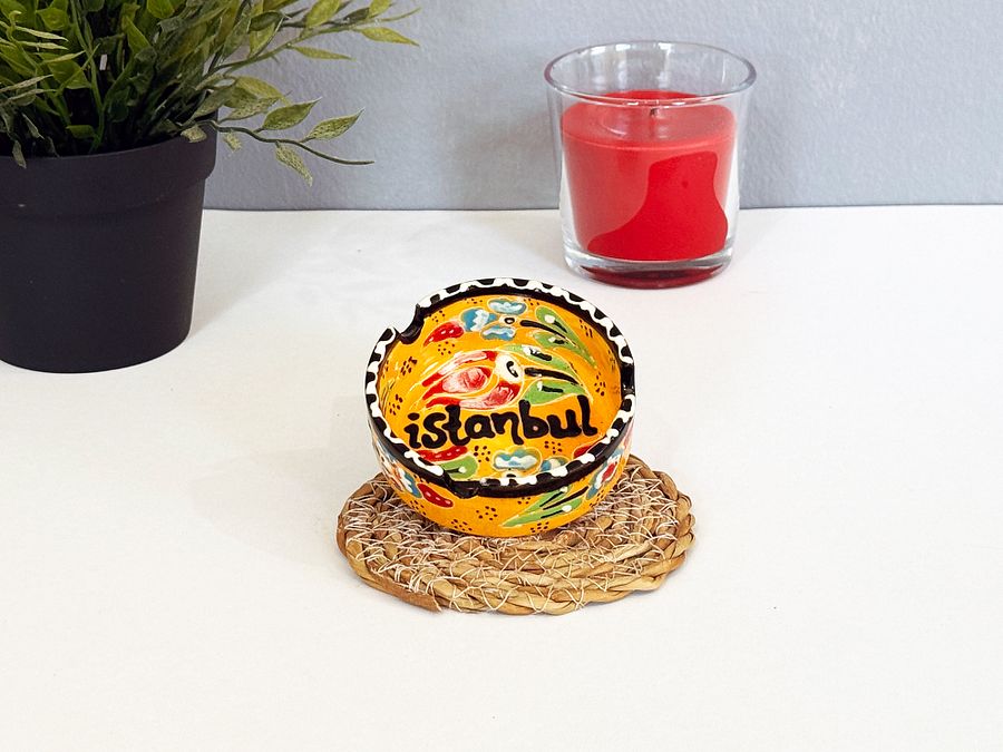 Ceramic ashtray (small, yellow) — handmade pottery, handmade ceramic, home decor, handmade gift, Turkish ceramic product image (3)