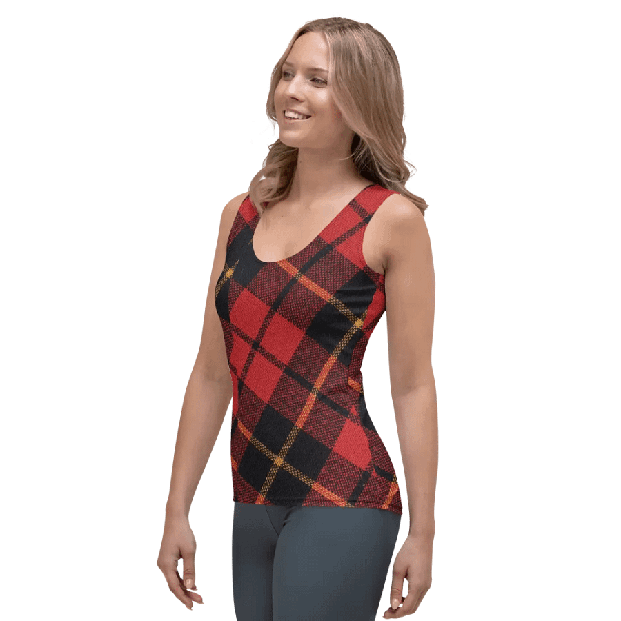 ALL-OVER PRINT RED YELLOW AND BLACK CHECKERED PATTERN VINTAGE CHECKERED WOMEN'S TANK TOP product image (3)