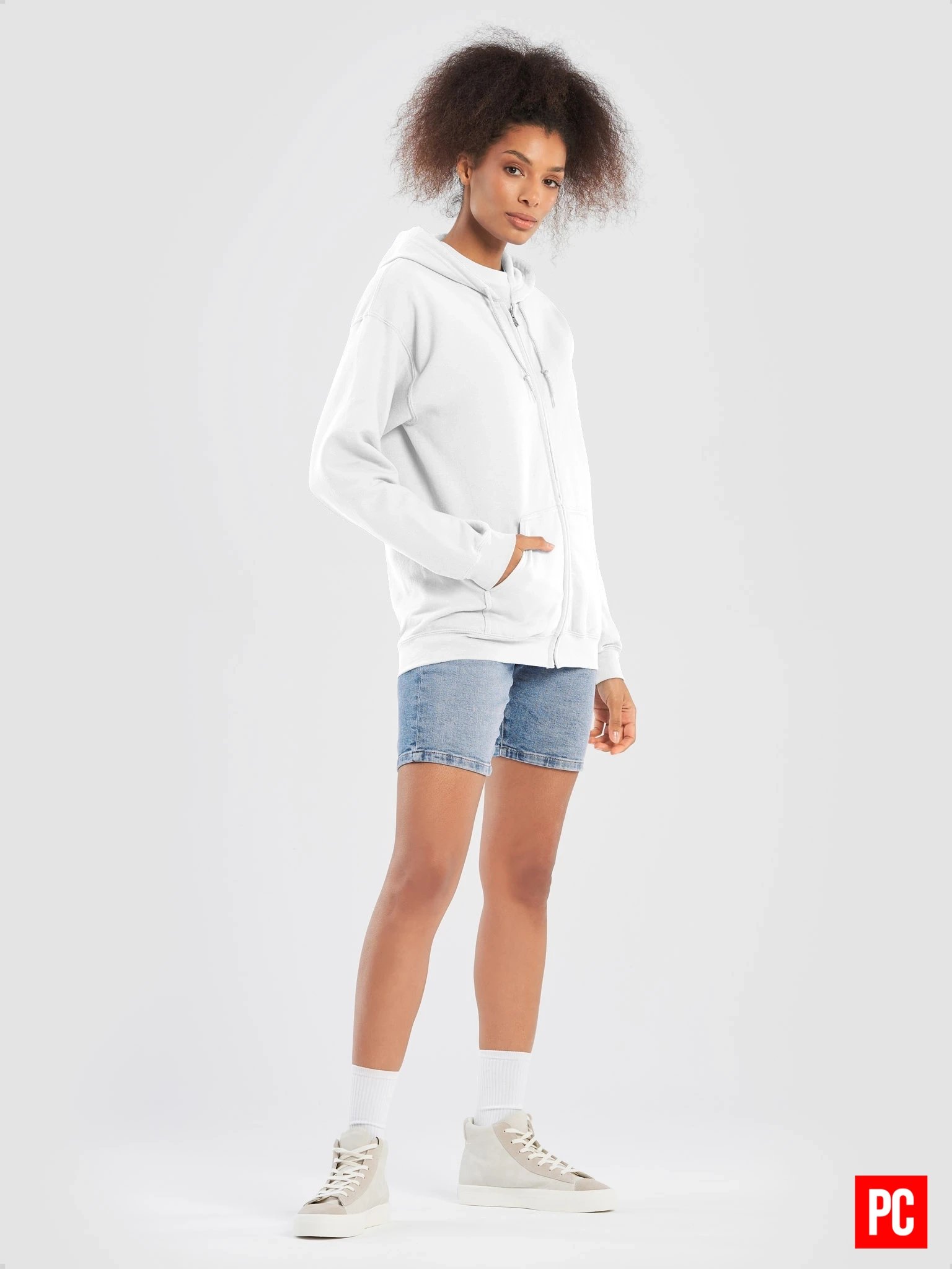 Plain Color White Zip Hoodie product image (3)
