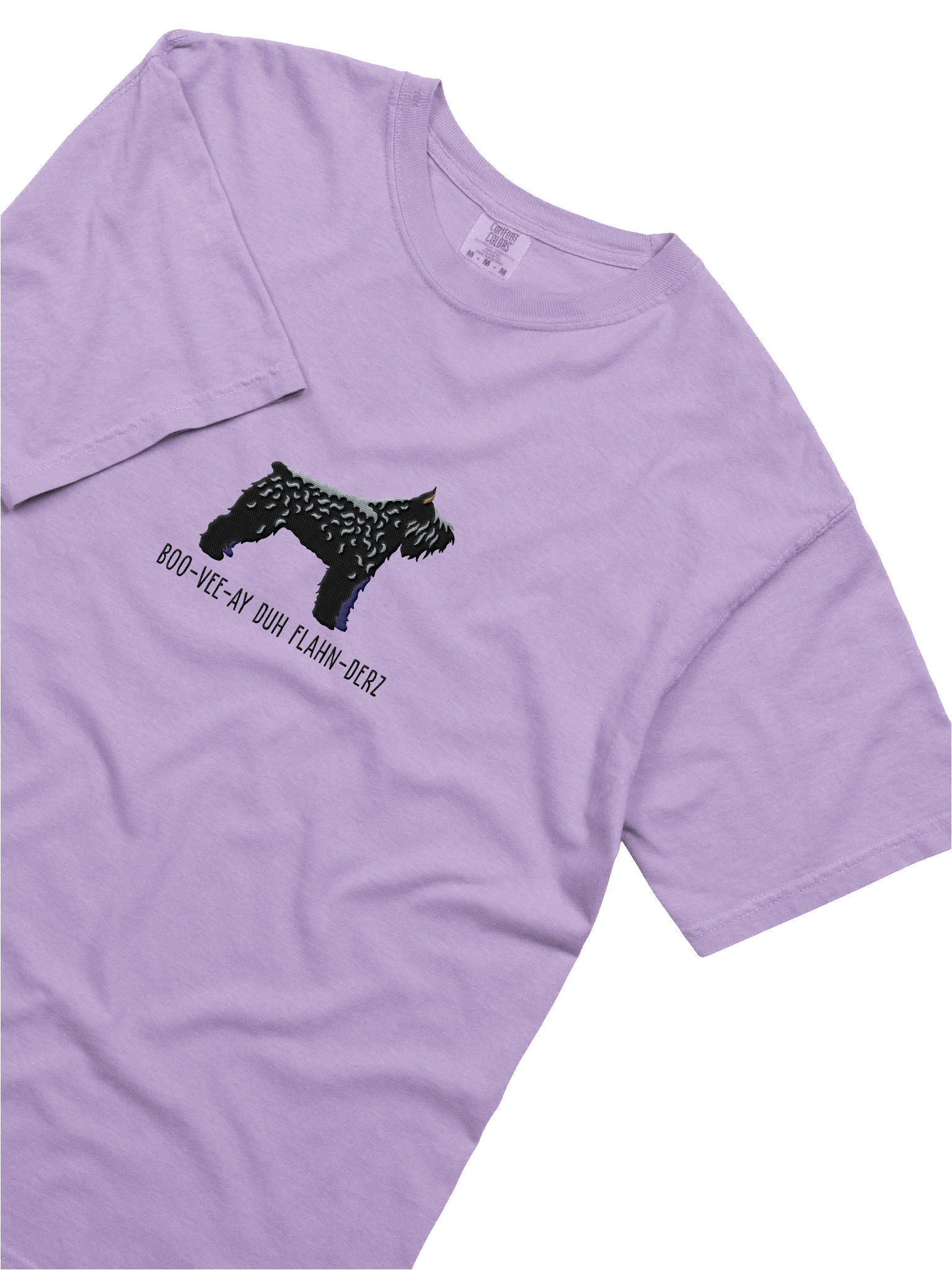 Boo-Vee-Ay Duh Flahn-Derz T-Shirt(Embroidered) of a Bouvier des Flandres(Black, Cropped Ears) product image (27)